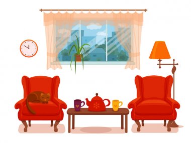 Renkli vektör rahat iç sıcak parlak kış illustratio