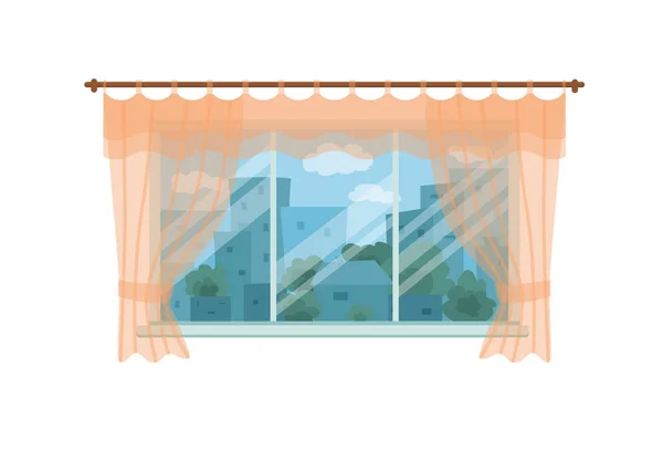 Window with city landscape and trees view outside. — Stock Vector