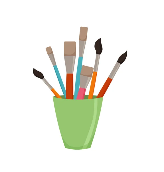 Crayons, pinceaux, en pot illustration vectorielle colorée — Image vectorielle