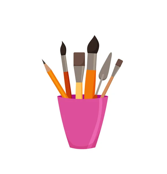 Crayons, pinceaux, en pot illustration vectorielle colorée — Image vectorielle