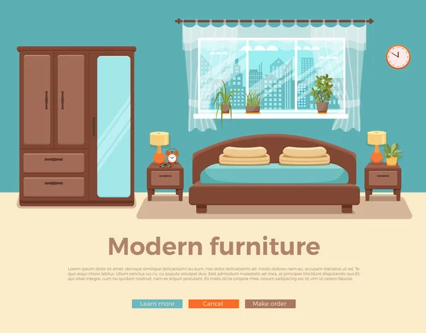 Dormitorio vector interior. Colorida ilustración — Vector de stock