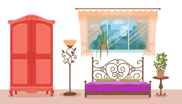 Vettore interno camera da letto. Illustrazione colorata — Vettoriale Stock