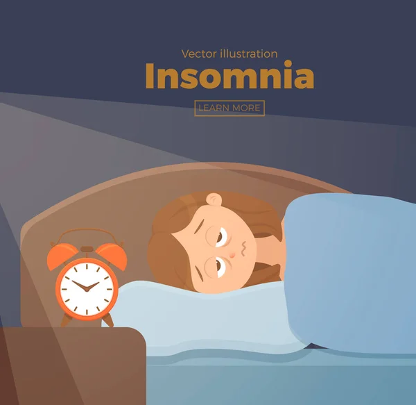 Femme insomnie visage personnage de bande dessinée souffre d'insomnie — Image vectorielle