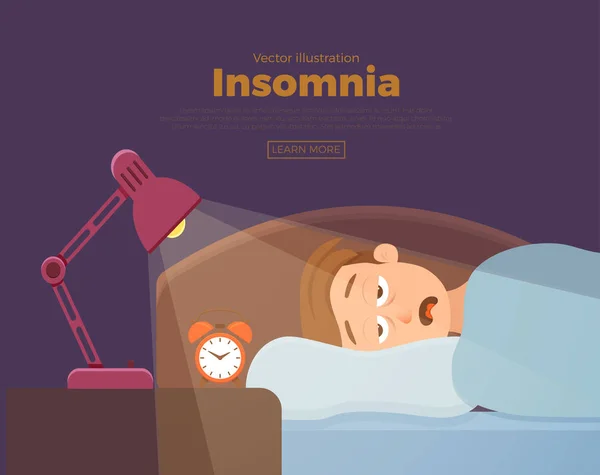 Hombre insomne cara personaje de dibujos animados sufre de insomnio . — Archivo Imágenes Vectoriales