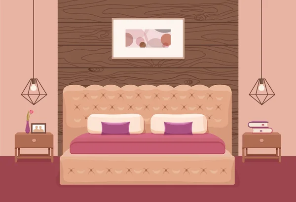 Dormitorio vector interior. Colorida ilustración — Vector de stock