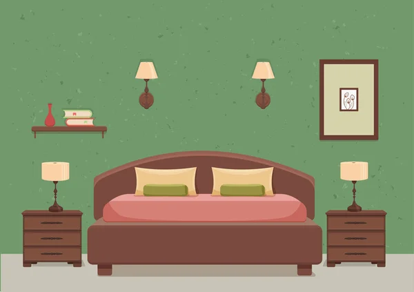 Dormitorio vector interior. Colorida ilustración — Vector de stock