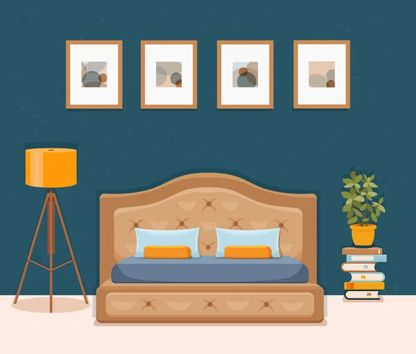 Vecteur intérieur chambre à coucher. Illustration colorée — Image vectorielle