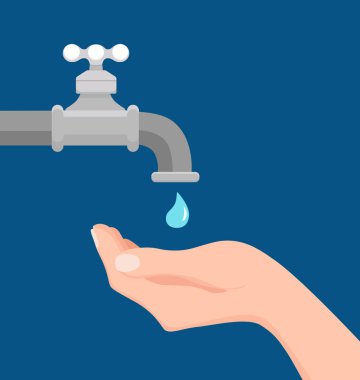 Su düşen bir damla tutarak musluk ve el vektör illüstrasyon.