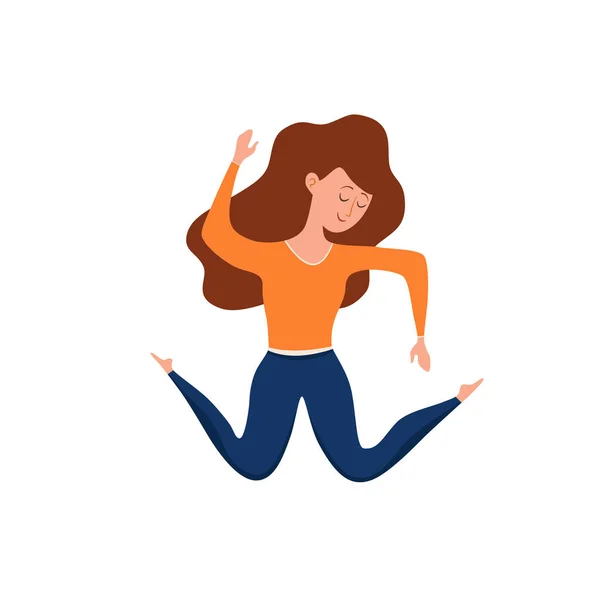 Gelukkige jonge springende meisje vector illustratie. Cartoon concept — Stockvector