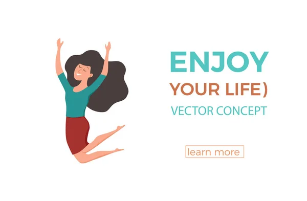 Boldog fiatal ugró lány vektor illusztráció. Rajzfilm koncepció — Stock Vector
