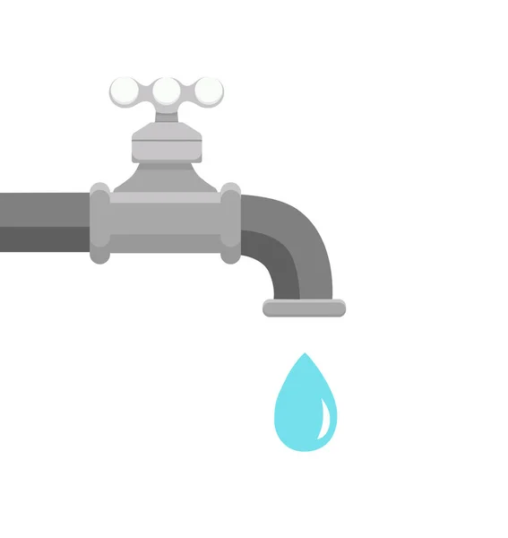 Vector illustration of faucet and a falling drop of water. — Stock Vector