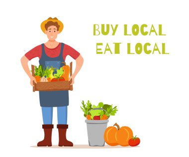 Yerel organik ürünler çizgi film vektörü kavramını ye.