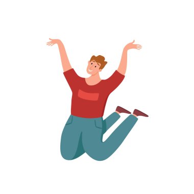 Farklı pozlarda zıplayan mutlu genç adam.