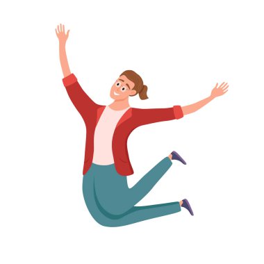 Farklı pozlarda zıplayan mutlu genç adam.