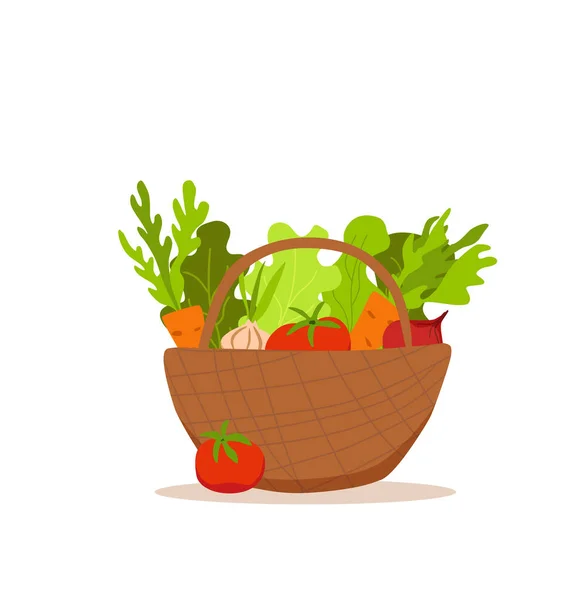 Kosár zöldségekkel színes rajzfilm vektor illusztráció. — Stock Vector