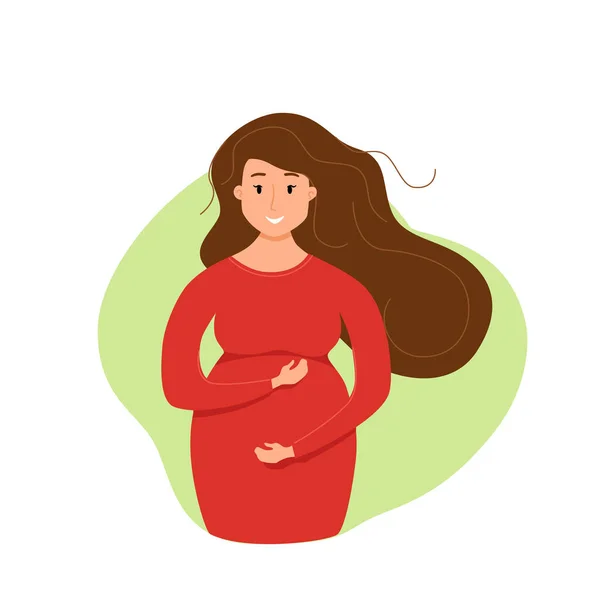 Schwangere glückliche junge Mädchen Vektor bunte Cartoon-Illustration. — Stockvektor