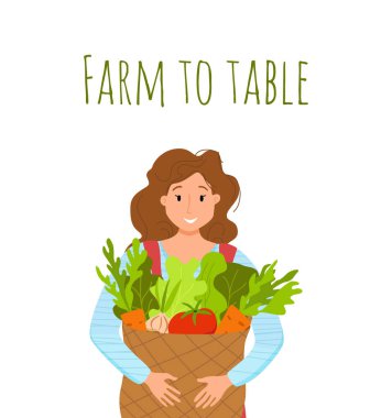 Yerel organik ürünler karikatür vektör konseptini ye. Renkli resimleme