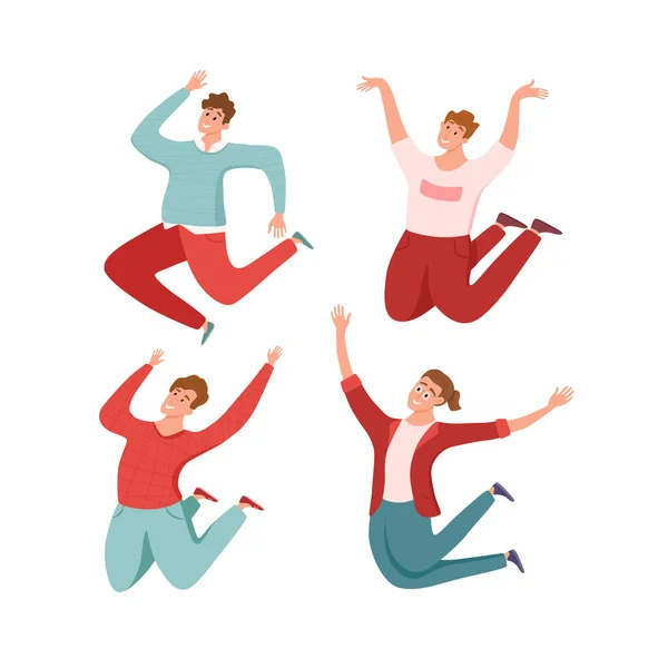 Heureux jeune homme sautant dans différentes poses illustration vectorielle . — Image vectorielle
