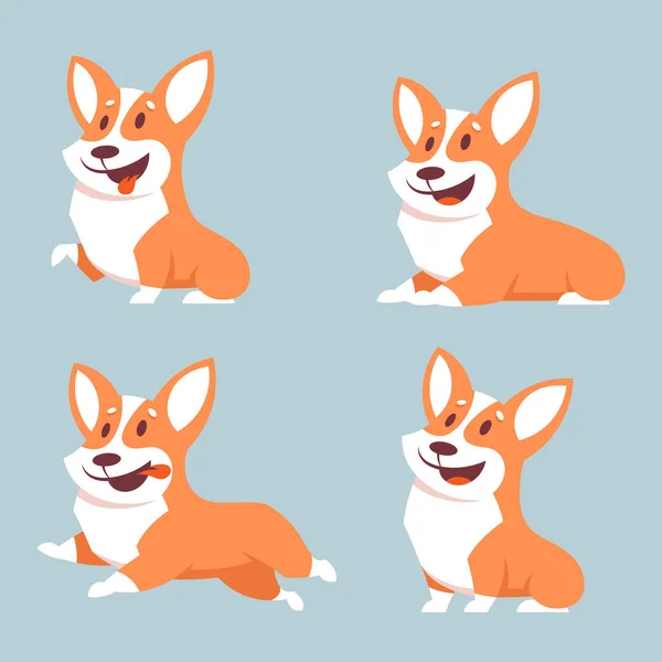 一组不同姿势的科吉犬 带有孤立对象的平面样式示例 — 图库矢量图片