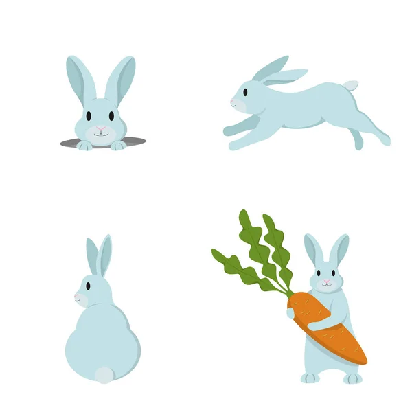 Vektor-Set von niedlichen Kaninchen. — Stockvektor