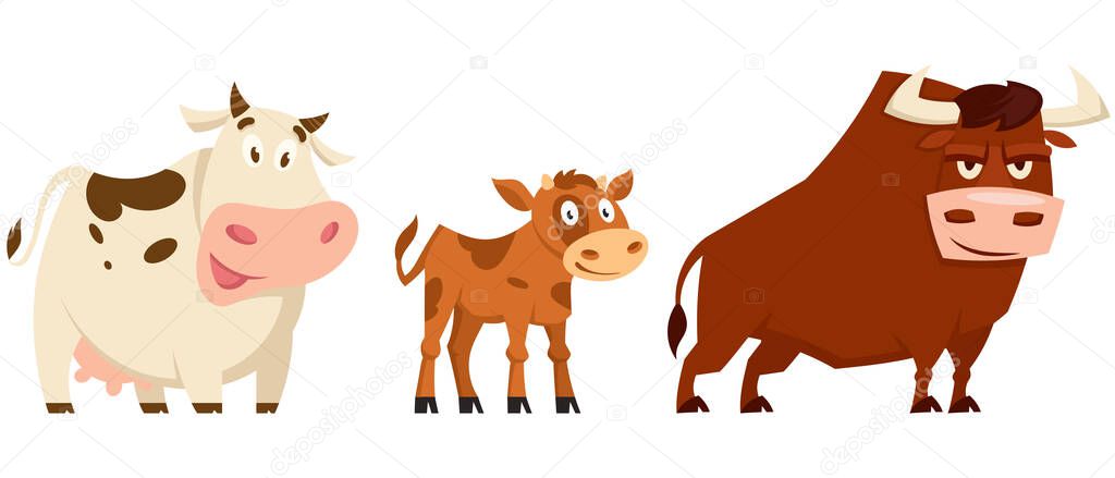 Cow family in cartoon style.