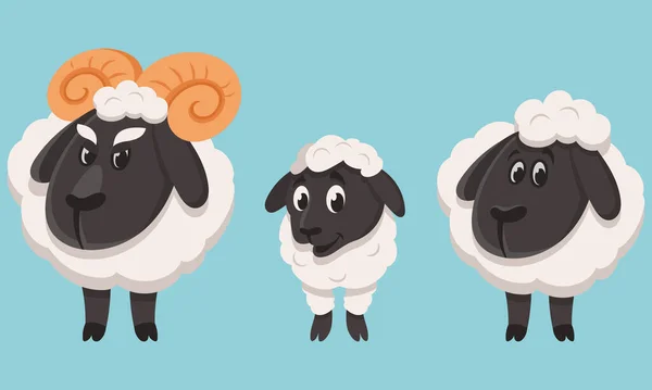 Famiglia di pecore in stile cartone animato . — Vettoriale Stock