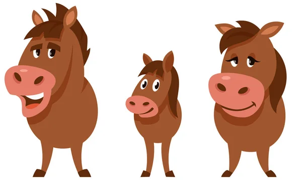 Familia de caballos en estilo de dibujos animados . — Vector de stock