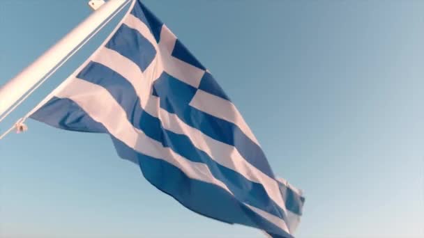 Flag Greece Flapping Wind Beautiful Sunny Morning Slow Motion — Stock Video