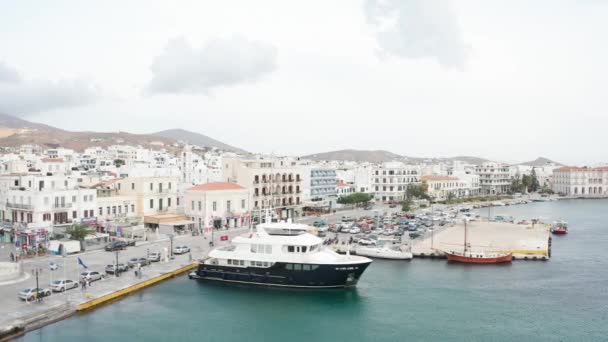 Drónrepülés Tinos Tinos Kikötőben Tinos Szigetén Görögországban — Stock videók