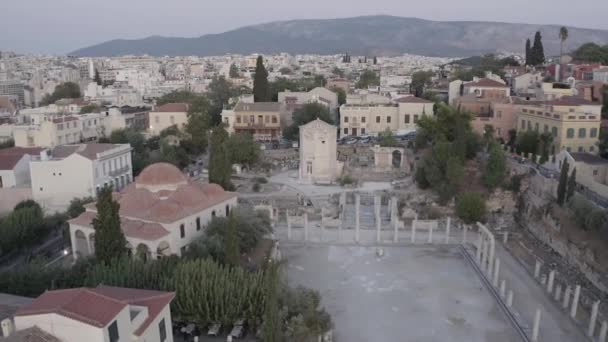 Vuelo Aéreo Con Drones Sobre Mercado Romano Atenas Grecia — Vídeo de stock