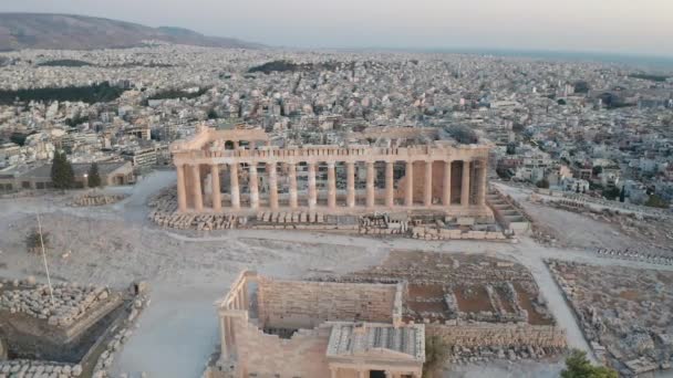 Letecký Pohled Akropolis Městem Atény Pozadí Řecko — Stock video