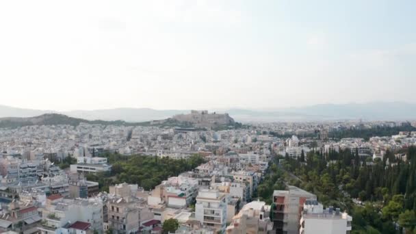 Vuelo Aéreo Drones Ascendente Con Vista Famosa Acrópolis Atenas Grecia — Vídeo de stock