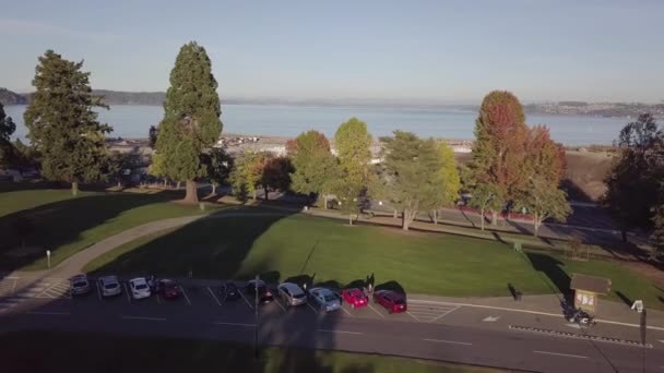 Bin Point Defiance Park Tacoma Washington Havadan Manzara Kamera Akşam — Stok video