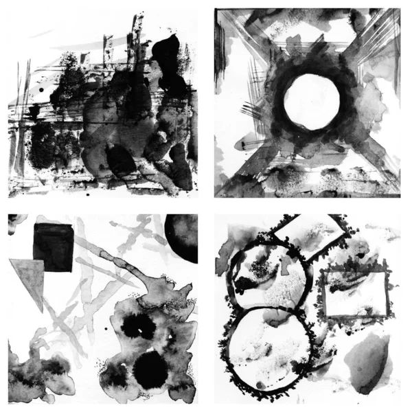 Abstrait Peint Main Fond Noir Blanc Aquarelle Sur Papier Papier — Photo