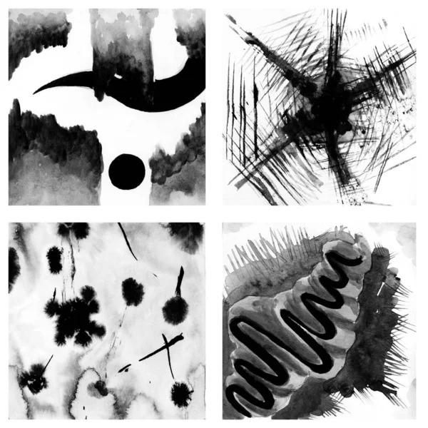 Fondo Blanco Negro Pintado Mano Abstracto Acuarela Sobre Papel Papel —  Fotos de Stock