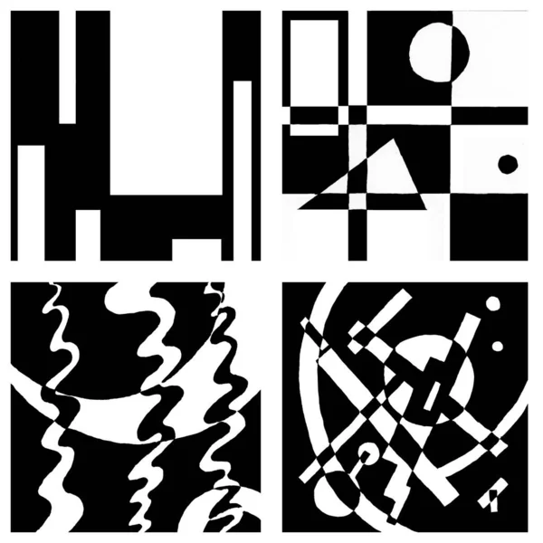 Set Four Abstract Geometric Patterns Various Shapes Drawn Modern Patchwork — Stock Photo, Image