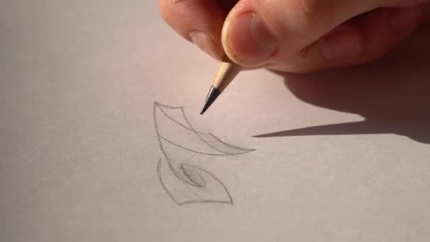 Man Draws Pencil White Paper Breaking Tip Pencil Close — Stock Video