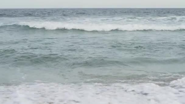 Costa Arenosa Una Ola Grande Espumosa Golpeando Contra Orilla Convirtiéndose — Vídeo de stock