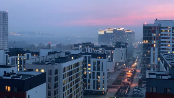 Zonsondergang Boven Stad Novosibirsk Siberië Winteravond — Stockvideo