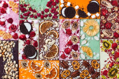 böğürtlenli, fındıklı, meyveli ve şekerli çikolata