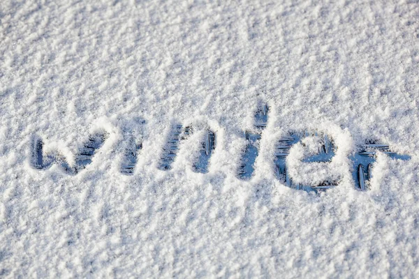 Slovo Zima Napsané Sněhovém Povrchu — Stock fotografie