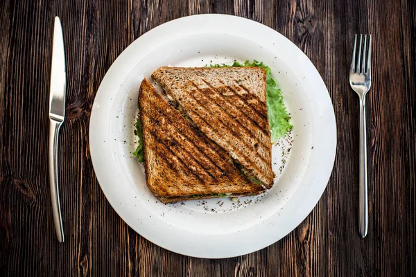 Tasty Sandwich Plate One Person — Stock Photo, Image
