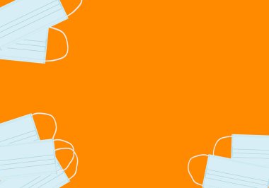 Fotokopi alanı olan cerrahi yüz maskesi tıbbi konsepti, turuncu arka planda PPE kişisel koruyucu ekipman. 3 boyutlu illüstrasyon. Sağlık güvenliği, hijyen pankartı. Coronavirus, Covid-19, grip salgını.