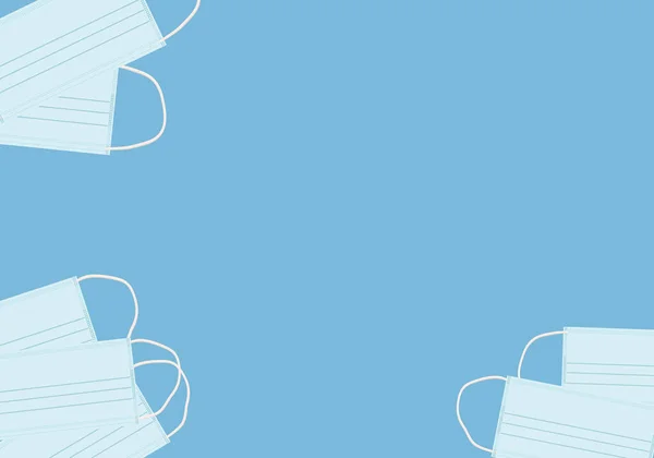 Fotokopi alanı olan mavi arkaplanda yüz maskesi grafiği. Vektör elementi ile 3d illüstrasyon. PPE kişisel koruyucu ekipman ve sağlık ve güvenlik için tıbbi malzeme. Coronavirus, Covid-19, grip.