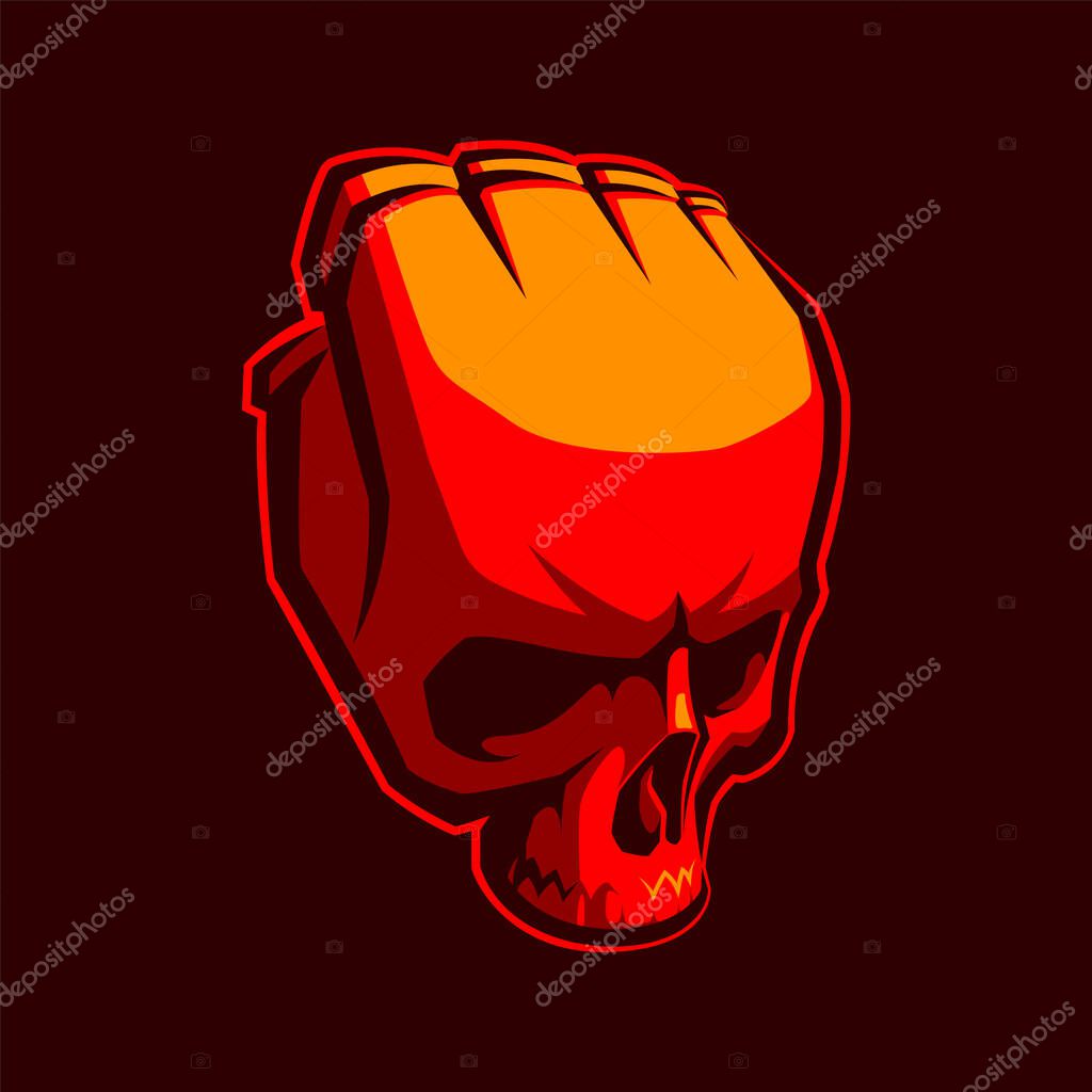 Mma glove. Mixed martial arts logo. Skull logotype. Sport illustration.