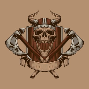 Vikings illüstrasyonu. Kafatası vektörü. Yazdırma tasarımı.