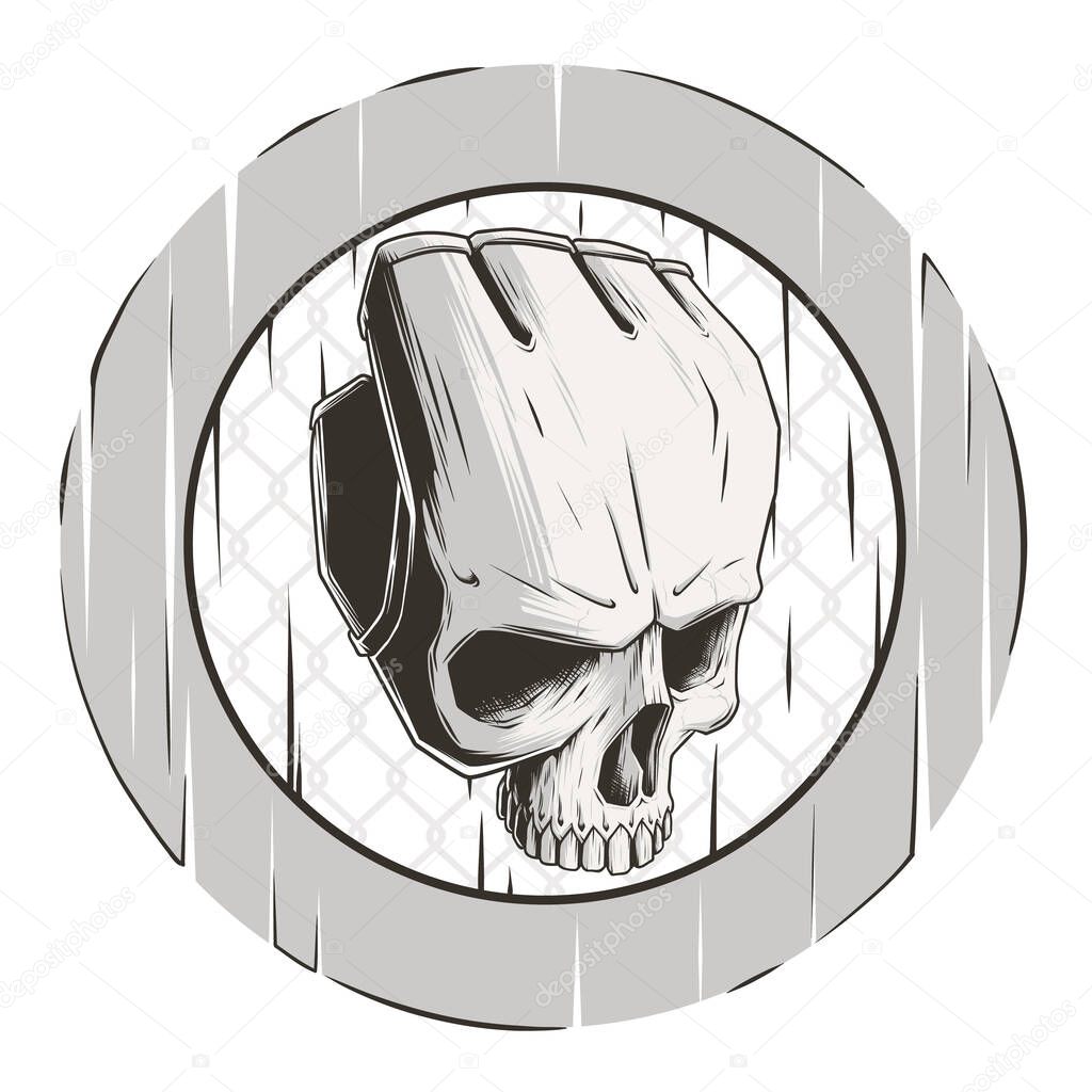 Glove illustration. mma logo. skull art.
