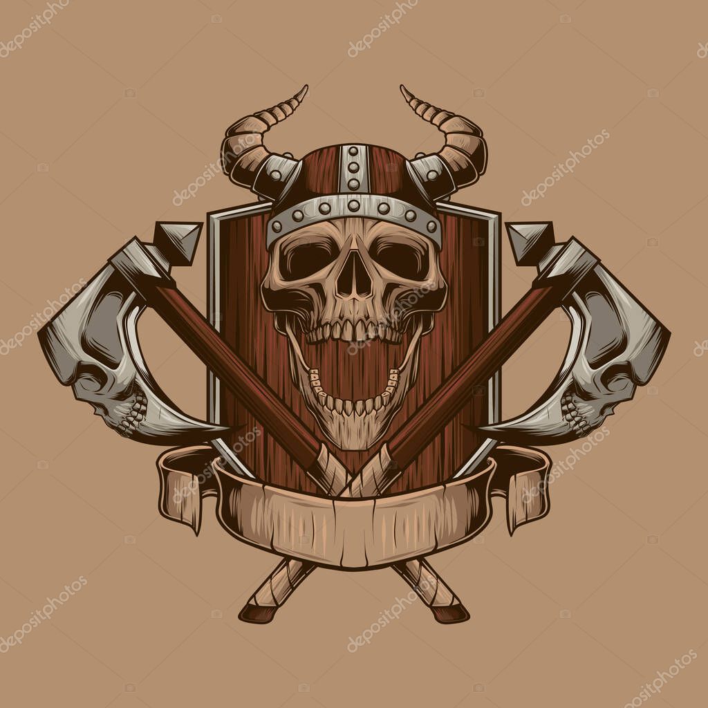 Vikings illustration. Skulls vector. Print design.