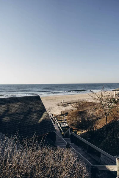 Сценічний Вид Пісок Хвилі Атлантичного Океану Монтоук Лонг Айленді — стокове фото