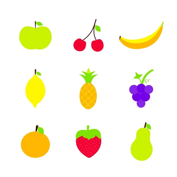 Flat Fruits Set Vector Illustration Food Objects Isolated White Background — Stock Vector